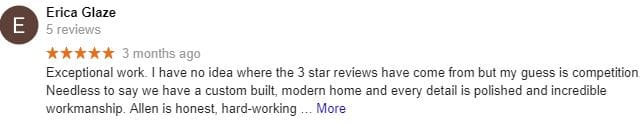 5 star google review for Gryphon Builders