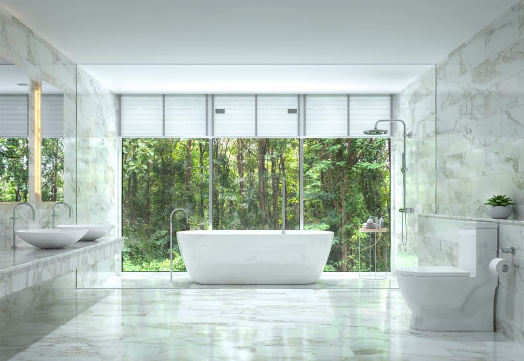 Modern,Luxury,Bathroom,With,Nature,View,3d,Rendering,Image.,There