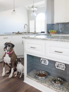 pet-friendly houston custom home builder dog feeding station