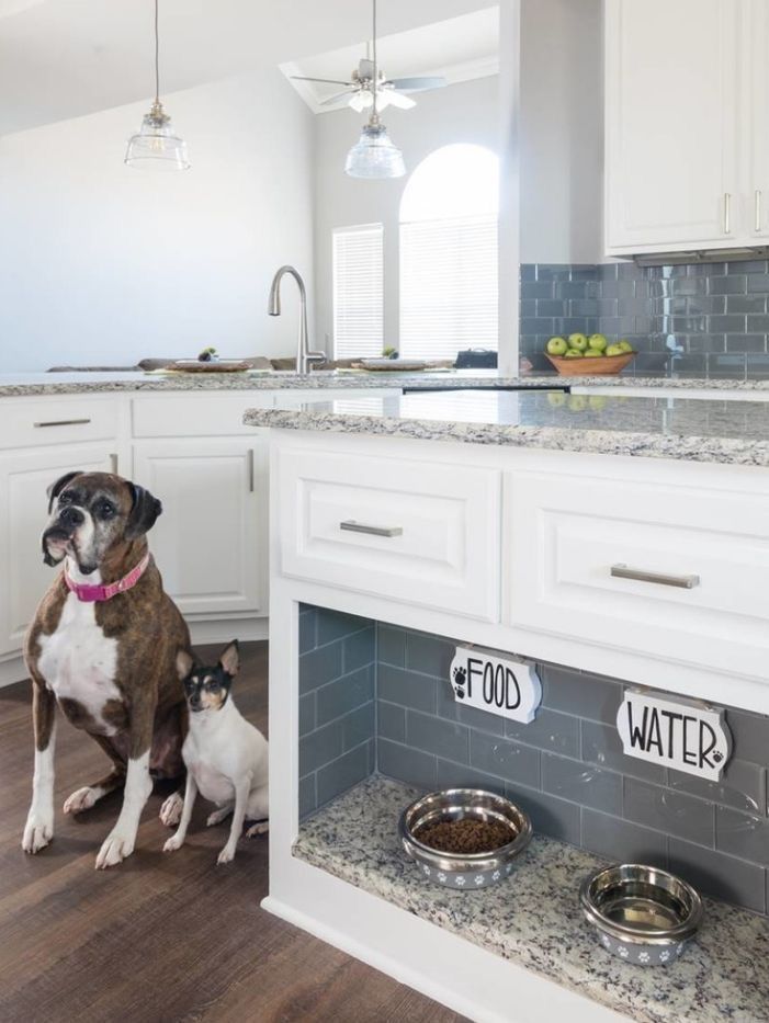houston custom home builder dog feeding station